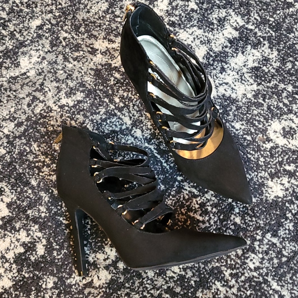 Strappy point stiletto heels